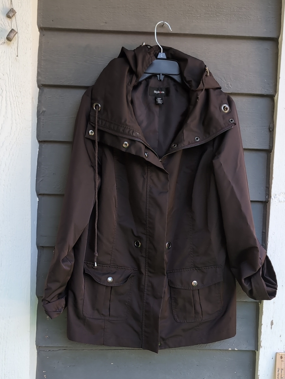 Styluxe Women's Hooded Utility Jacket - Brown Size Large